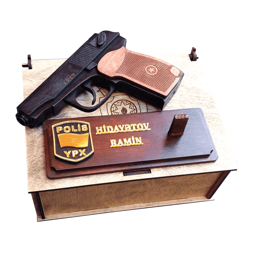 Custom Wooden Police Decor – Gun Model with Badge & Name - 1