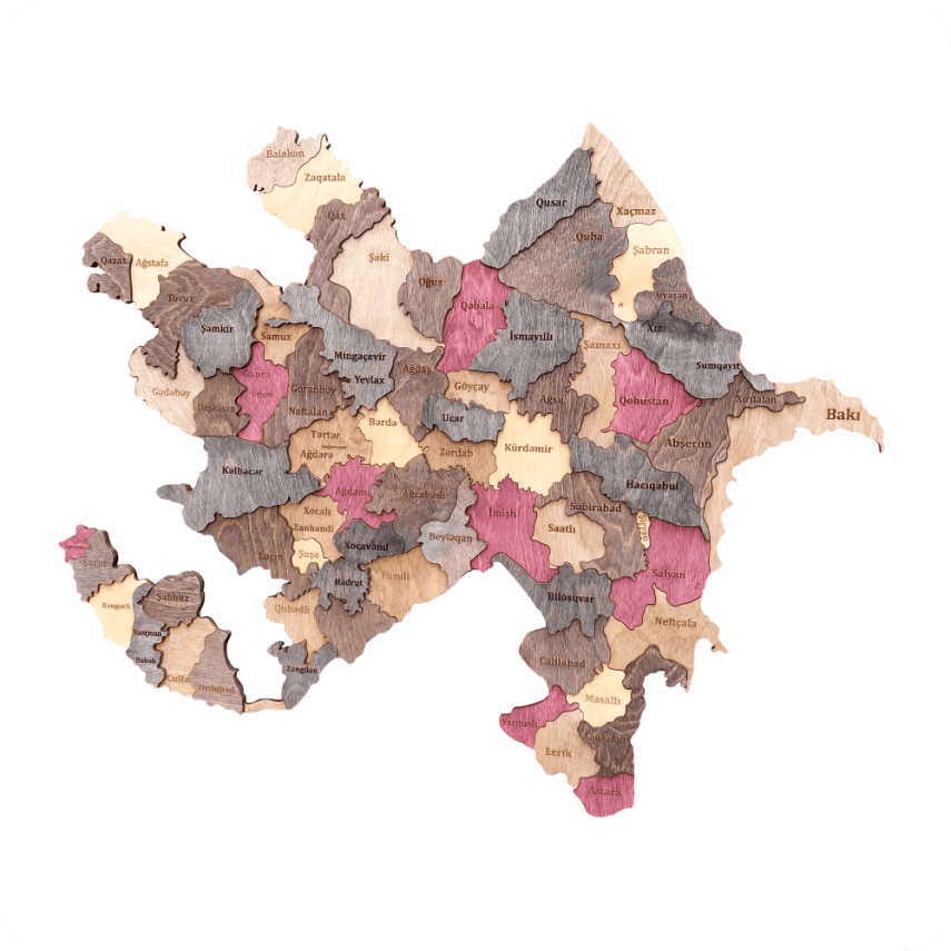 Decorative Wooden Wall Map of Azerbaijan - 1