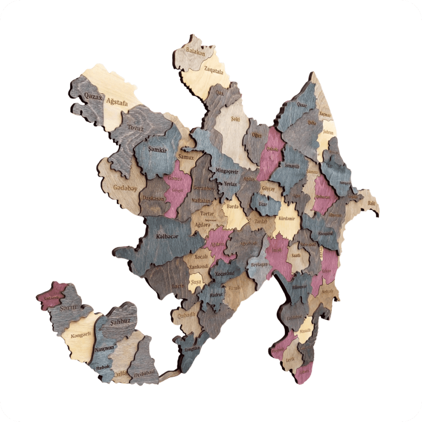 Decorative Wooden Wall Map of Azerbaijan - 2