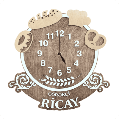 Fərdi Dizaynlı Taxta Divar Saatı - Çörəkçi - 