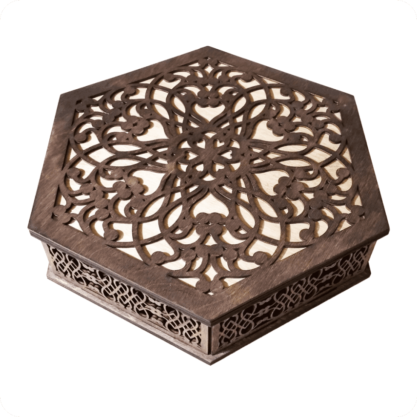 Hexagonal Wooden Snack Box with Pattern - 1