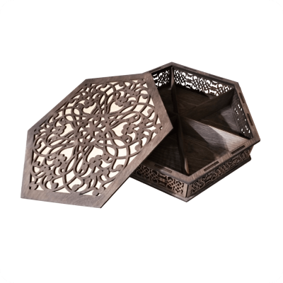 Hexagonal Wooden Snack Box with Pattern - 2