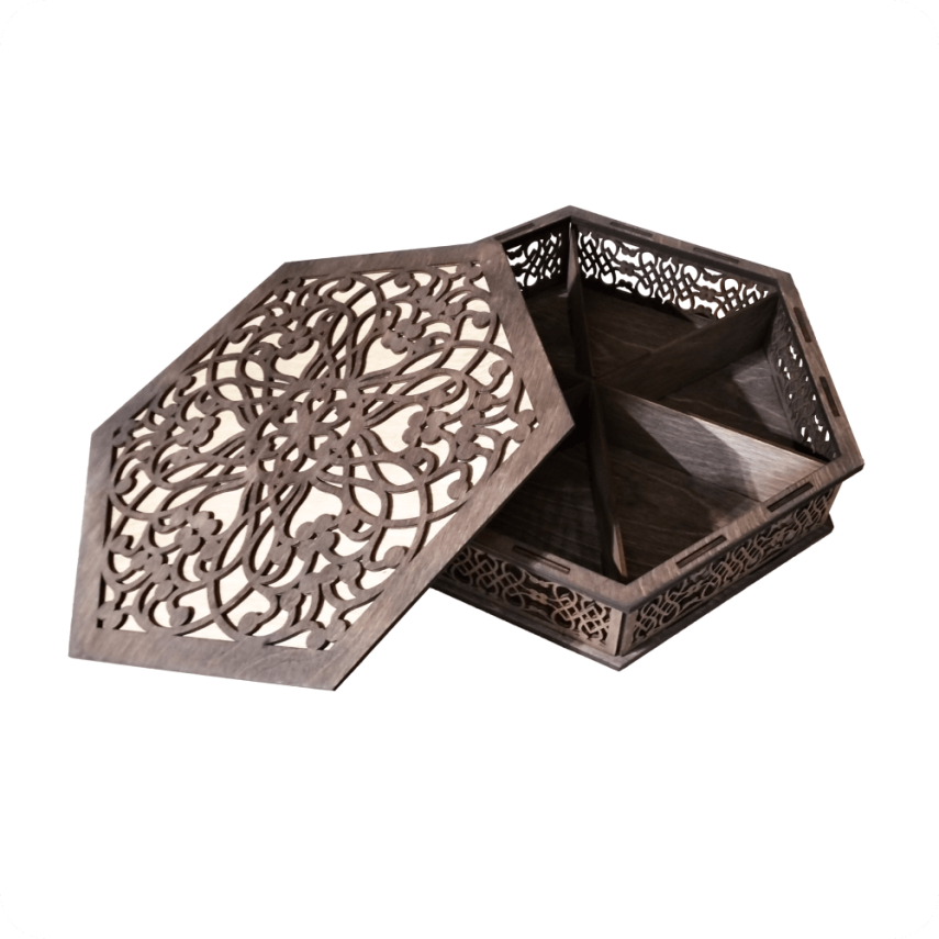 Hexagonal Wooden Snack Box with Pattern - 2