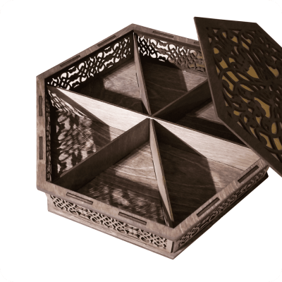Hexagonal Wooden Snack Box with Pattern - 3