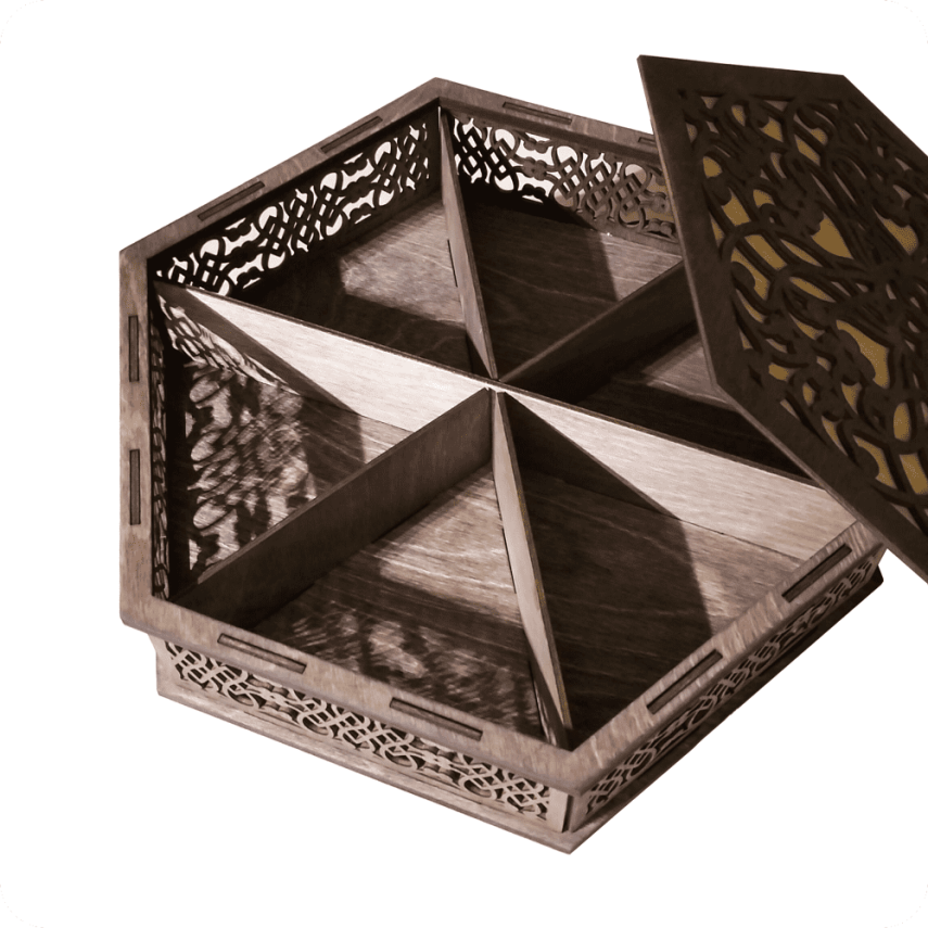Hexagonal Wooden Snack Box with Pattern - 3