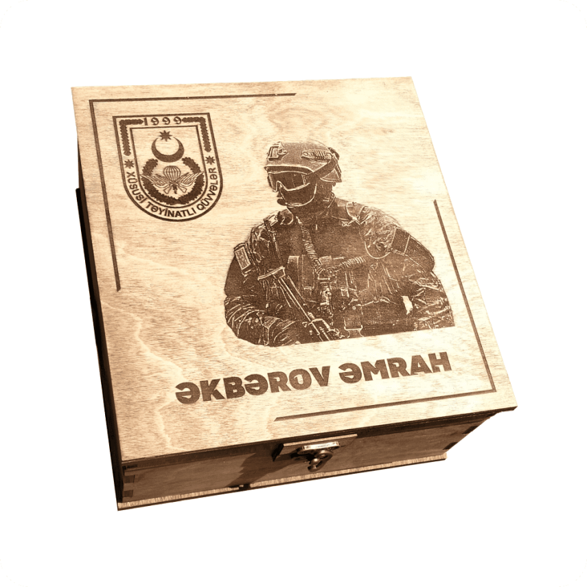 Индивидуальная деревянная коробка с военным оформлением - 1