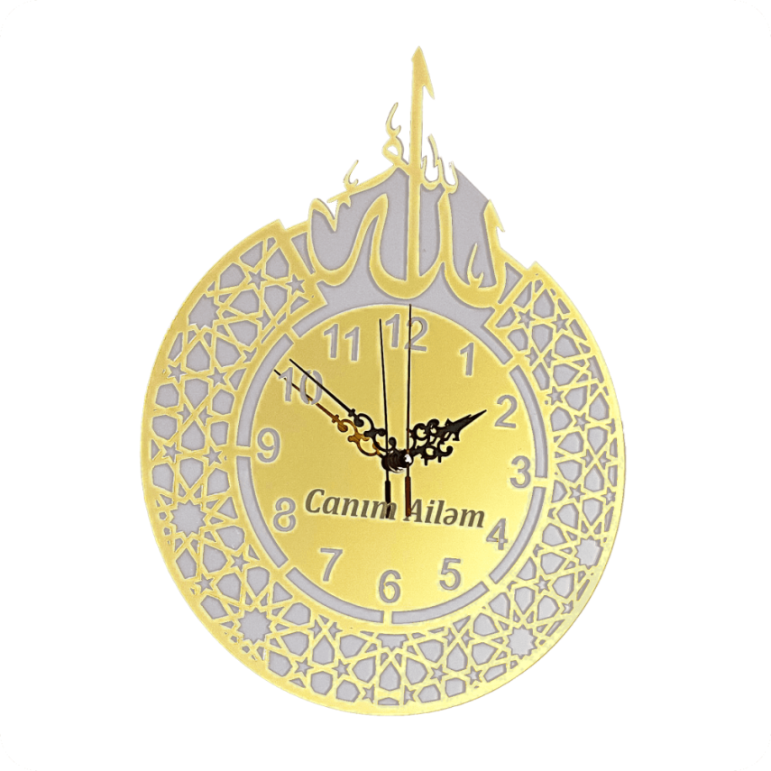 İslam Ornamentli “Canım Ailəm” Taxta Divar Saatı - 2