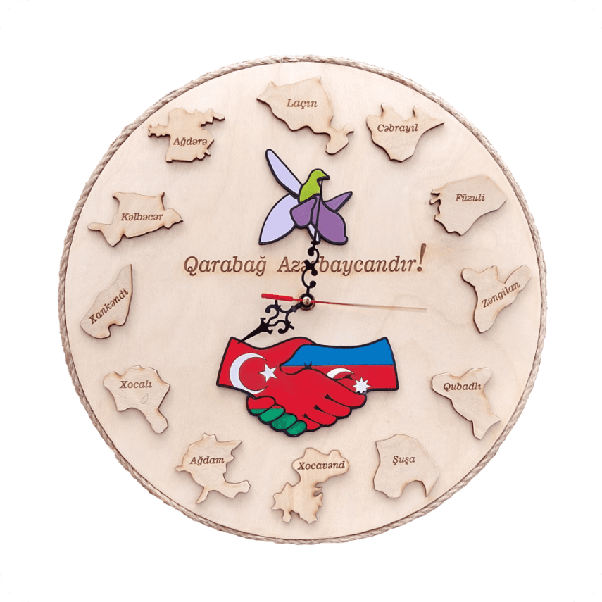 “Karabakh is Azerbaijan!” Themed Wooden Clock - 1
