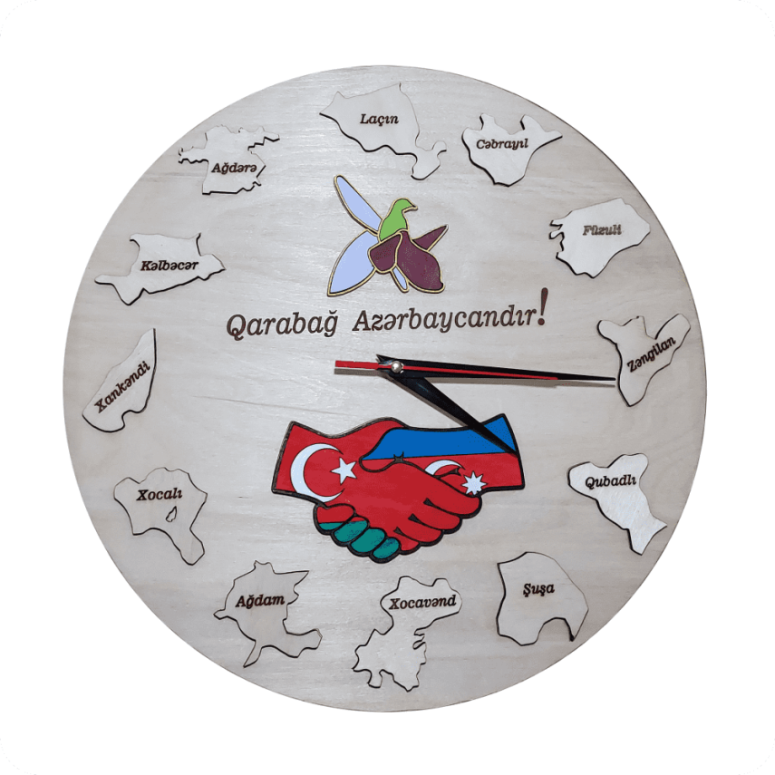 “Karabakh is Azerbaijan!” Themed Wooden Clock - 3
