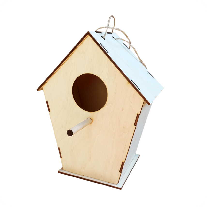 Natural Wooden Birdhouse with Hanging Rope - 1