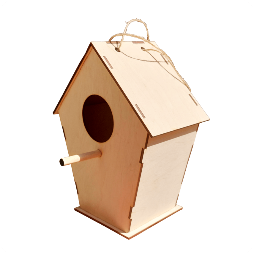 Natural Wooden Birdhouse with Hanging Rope - 2