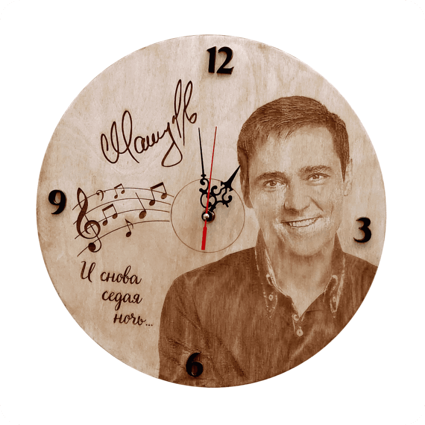Personalized Wooden Wall Clock – Portrait & Signature Design - 1