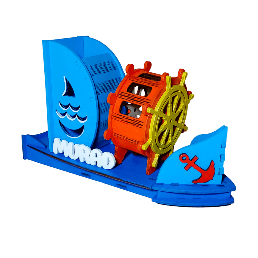 Ship-Shaped Wooden Desk Organizer - 2
