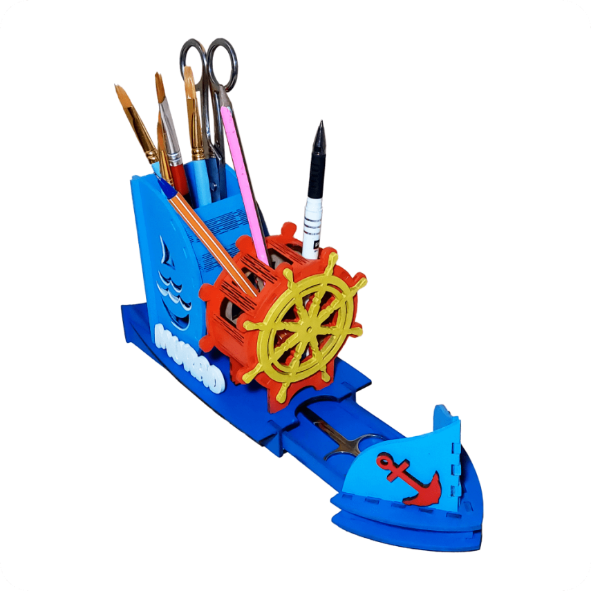 Ship-Shaped Wooden Desk Organizer - 3