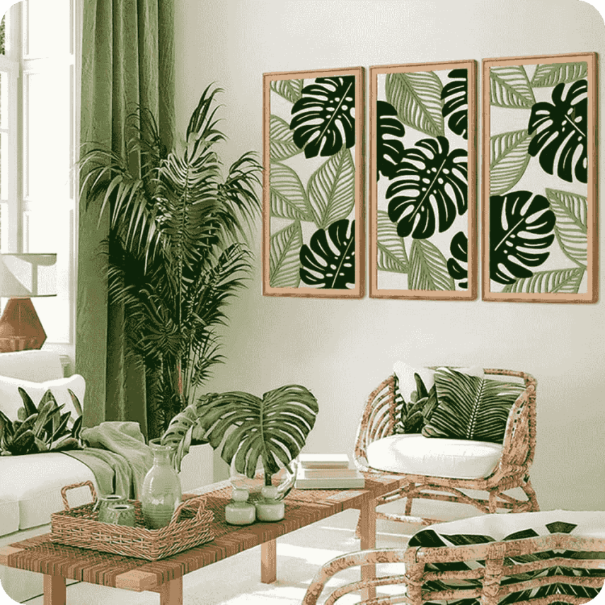 Tropical Leaf Triptych Wall Decor - 3
