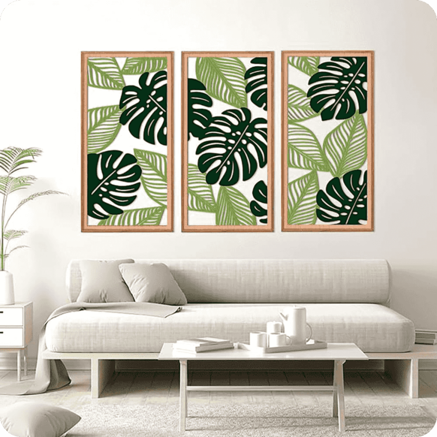 Tropical Leaf Triptych Wall Decor - 2