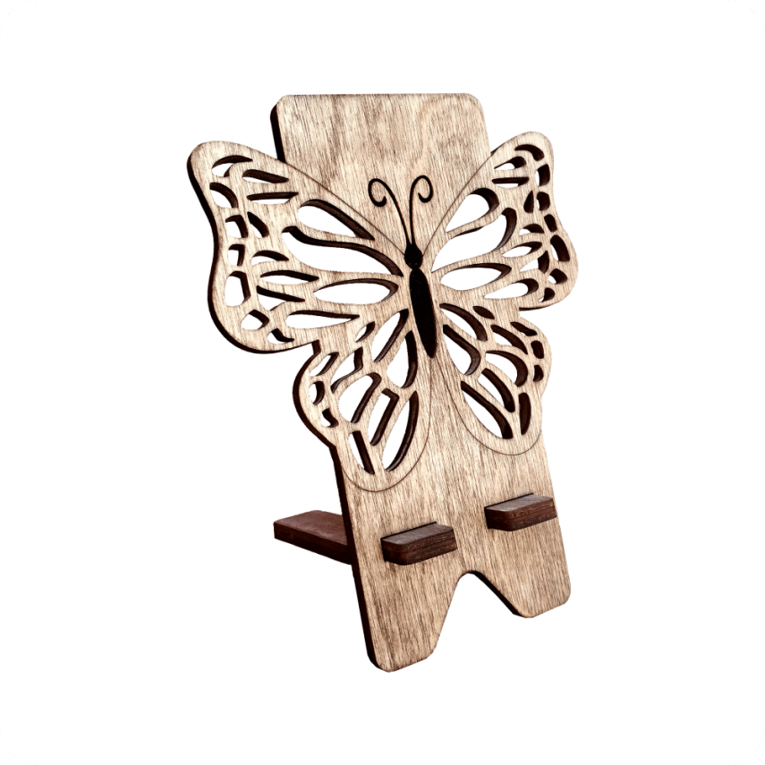 Wooden Butterfly-Shaped Phone Stand - 1
