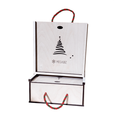 Wooden Gift Box with Holiday-Themed Design - 1