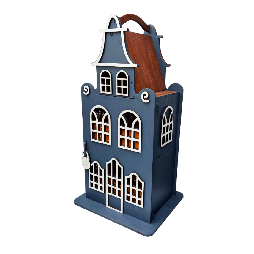 Wooden House-Shaped Storage Box with Lights - 2