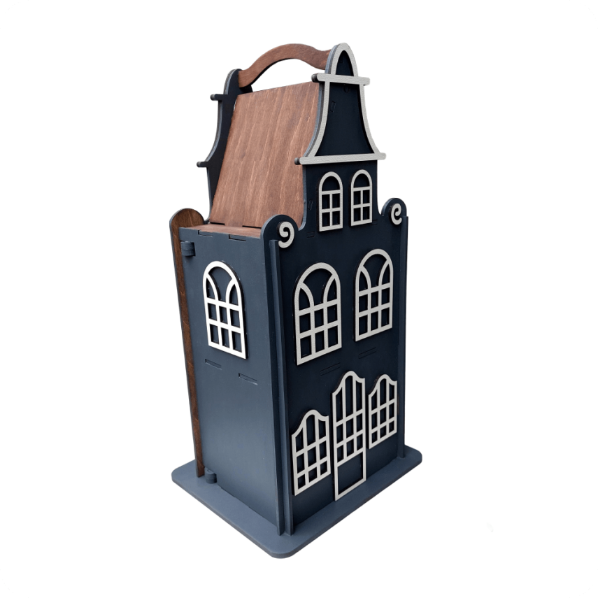 Wooden House-Shaped Storage Box with Lights - 4