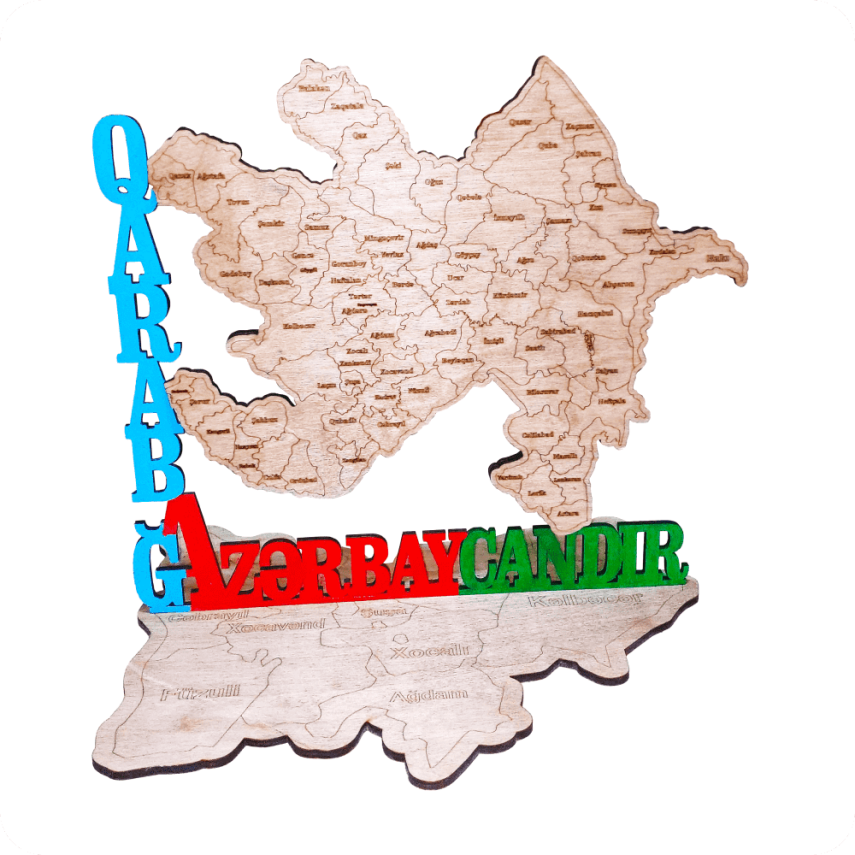 Wooden Map of Azerbaijan – “Karabakh is Azerbaijan” Decor - 1