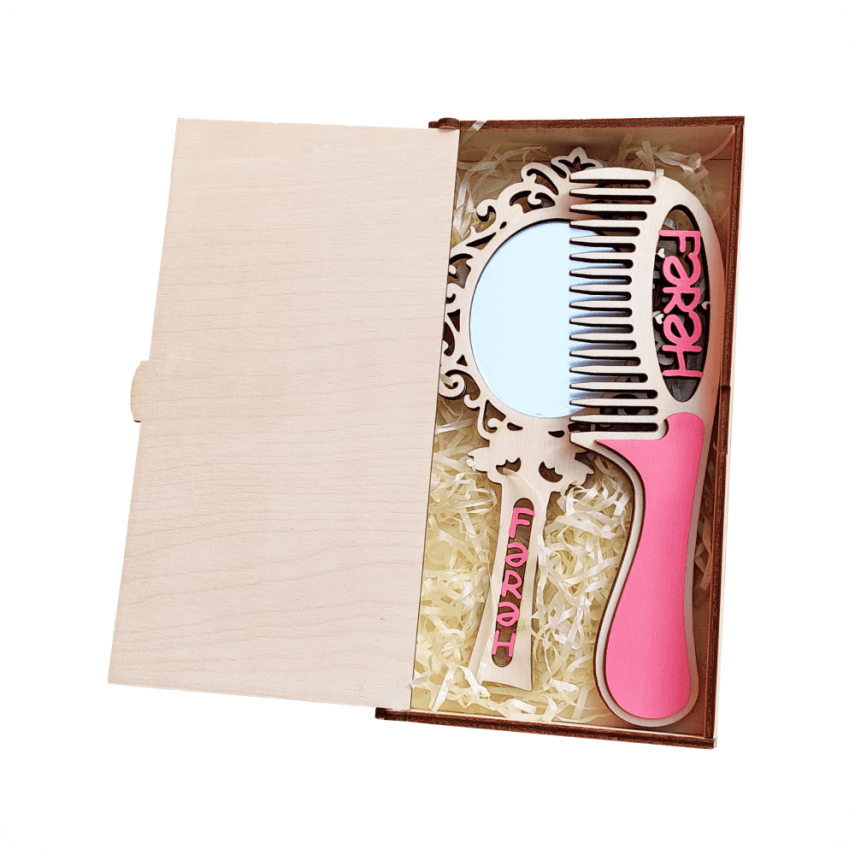 Wooden Mirror and Comb Set – Gift Box - 1