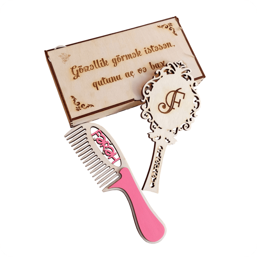 Wooden Mirror and Comb Set – Gift Box - 3