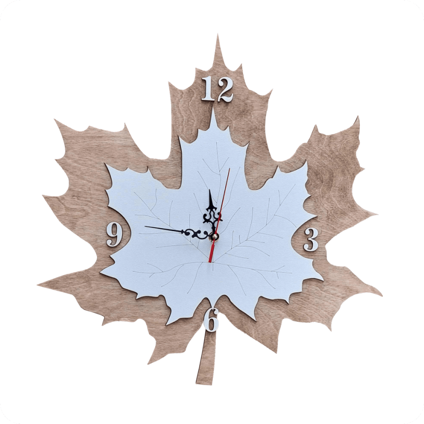 Wooden Wall Clock in Leaf Shape - 1